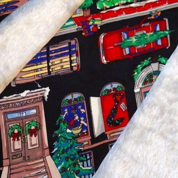 VTG 90s Nicole Miller Christmas In The City Print Hand Sewn Silk Neck Tie - Picture 3 of 14